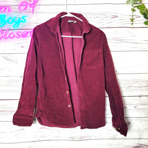 ASOS Burgundy Corduroy Long Sleeve Button Down Shacket Womans Size Small - Picture 1 of 5